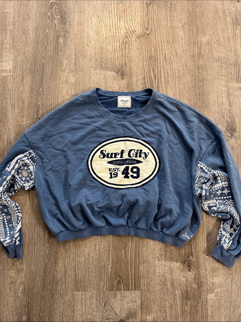 Surf City Blue Graphic Crewneck Sweatshirt
